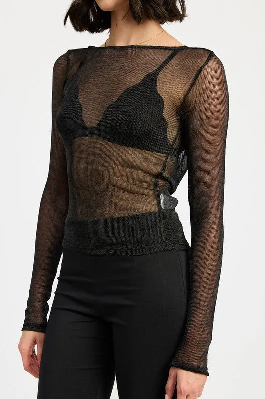 Love it to death Black METALLIC SHEER top