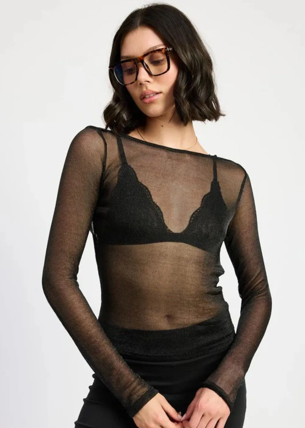Love it to death Black METALLIC SHEER top