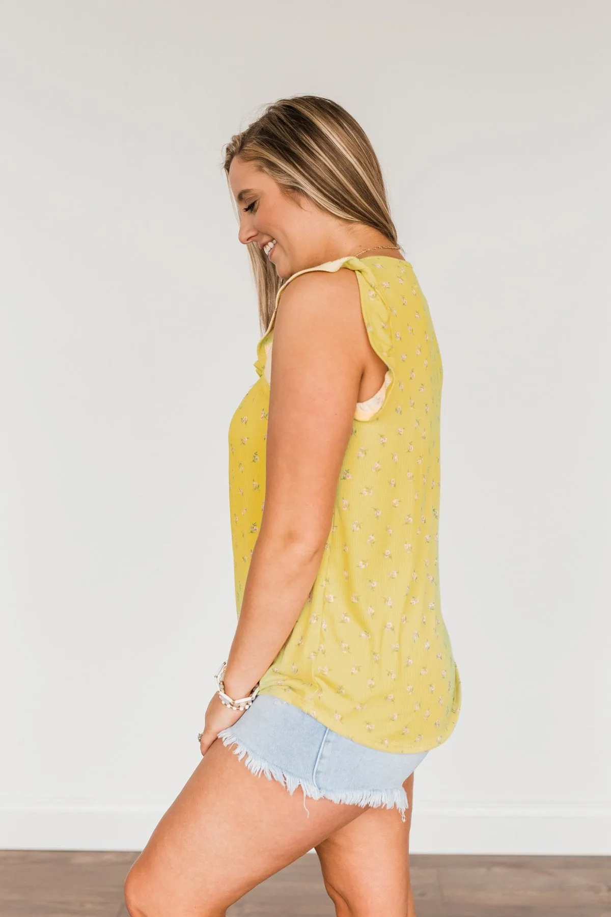 Many Blessings Ruffle Tank Top- Yellow