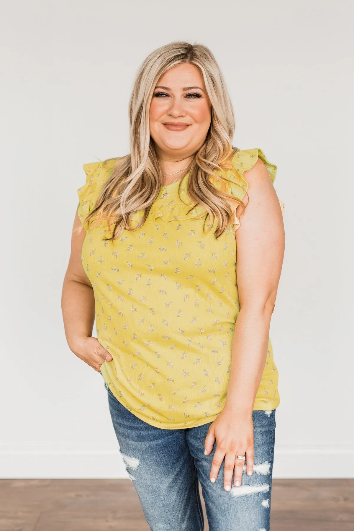 Many Blessings Ruffle Tank Top- Yellow