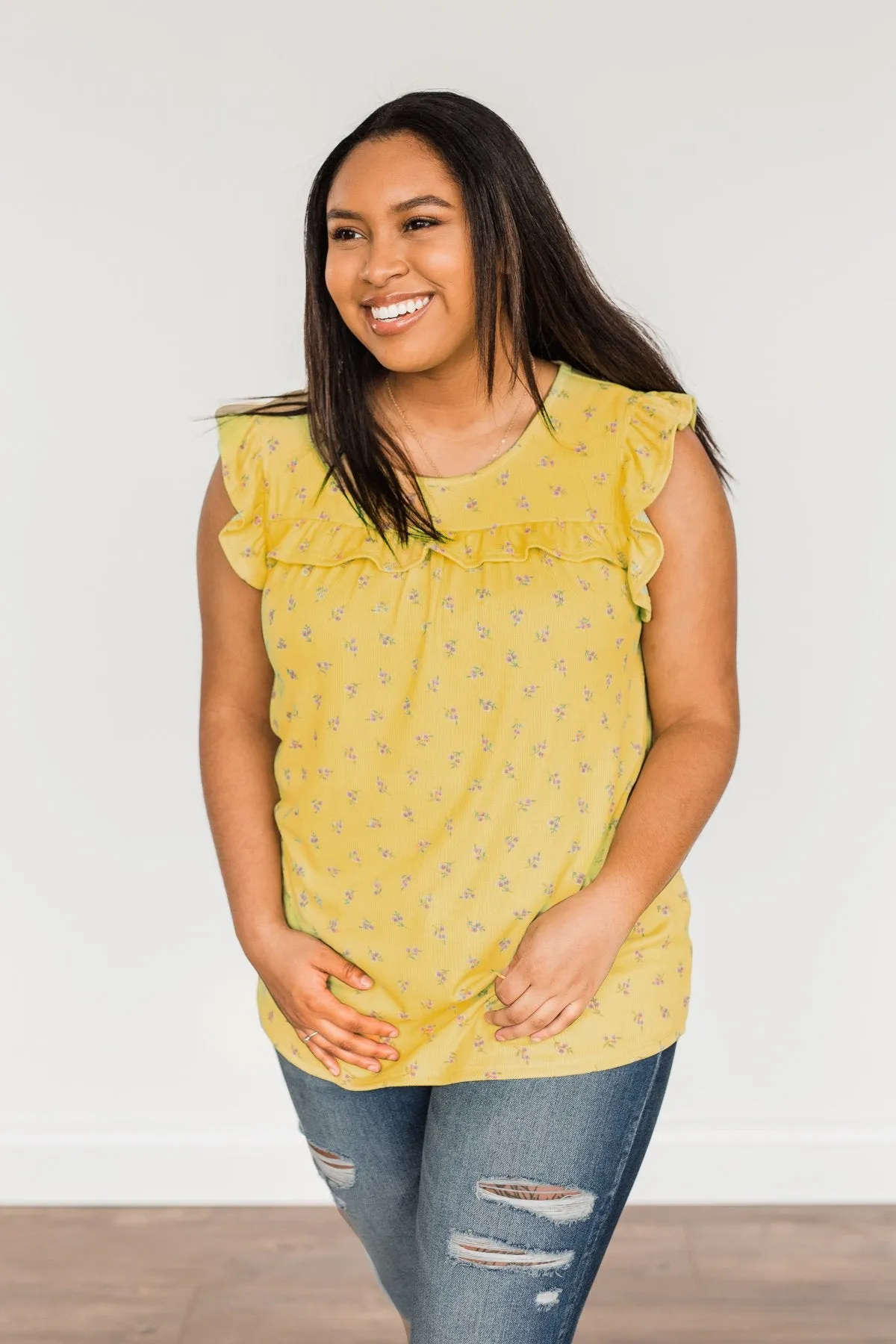 Many Blessings Ruffle Tank Top- Yellow