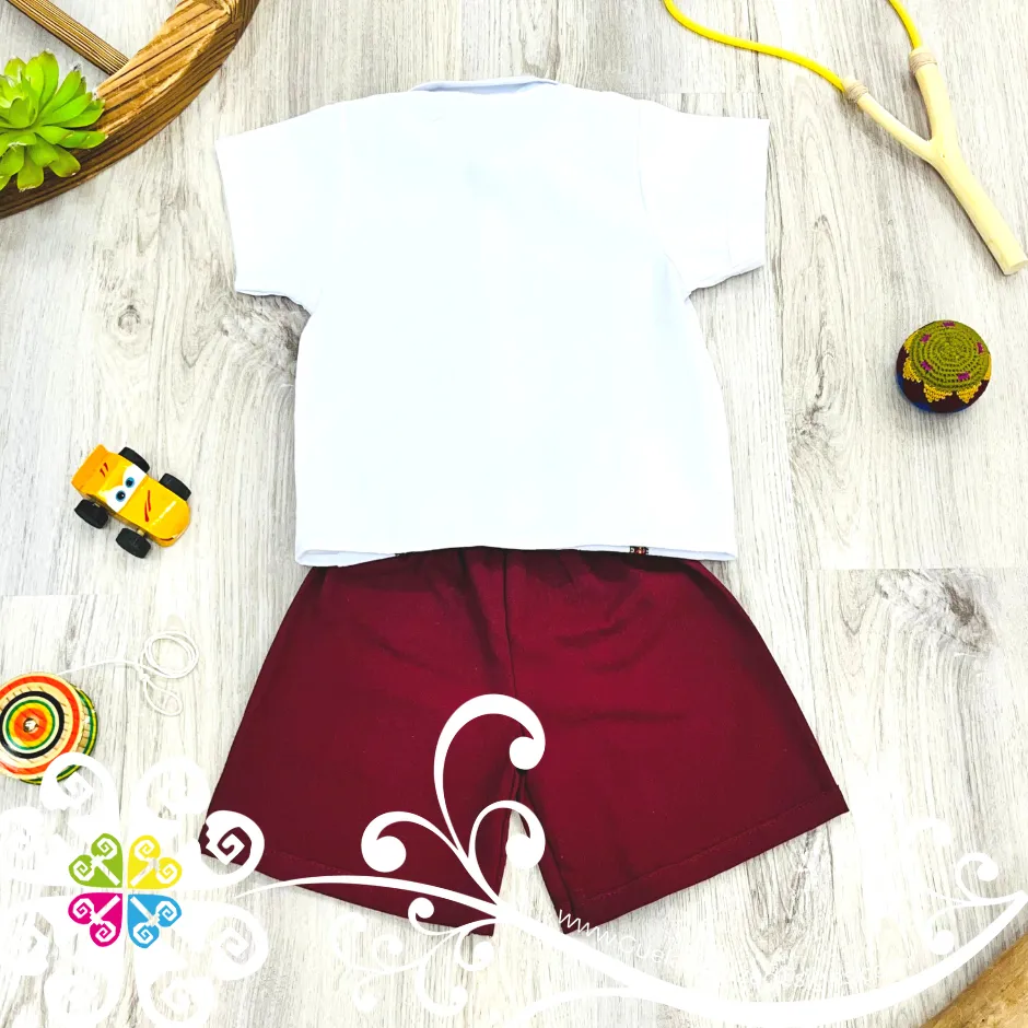 Maroon Lalito Short and Shirt Set - Mexican Boy Outfit
