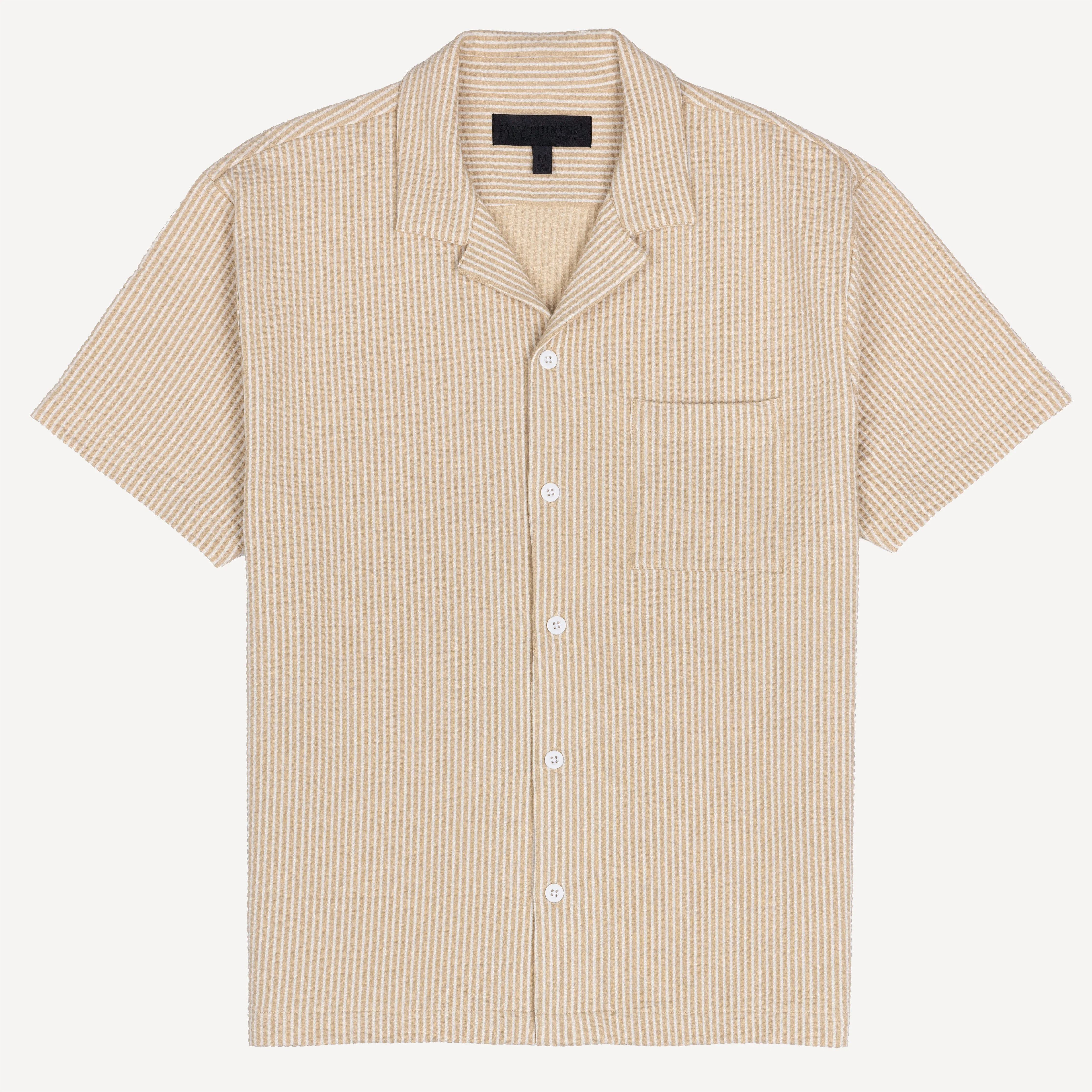Mens Cool Knit Seersucker Camp Shirt - Pale Khaki