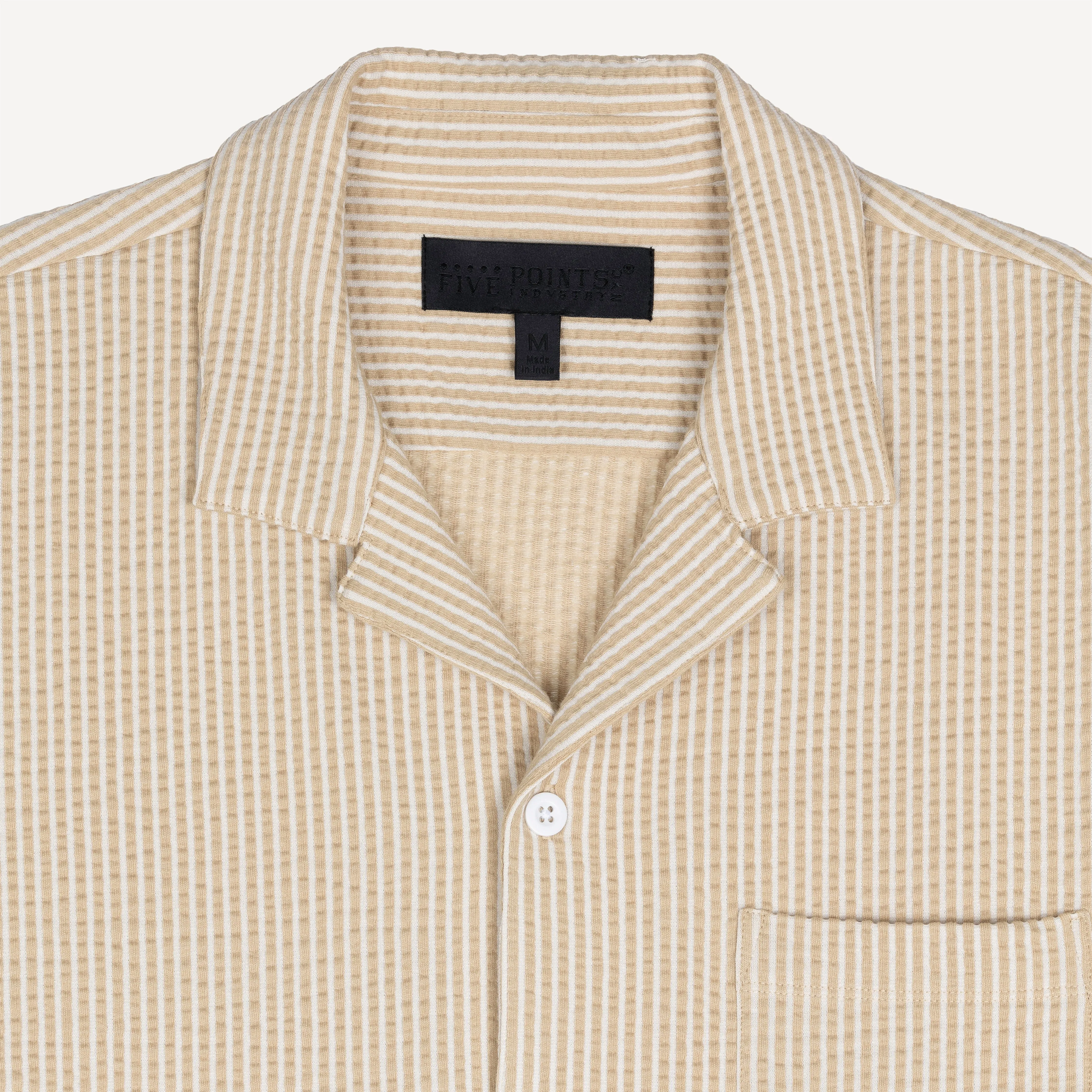 Mens Cool Knit Seersucker Camp Shirt - Pale Khaki