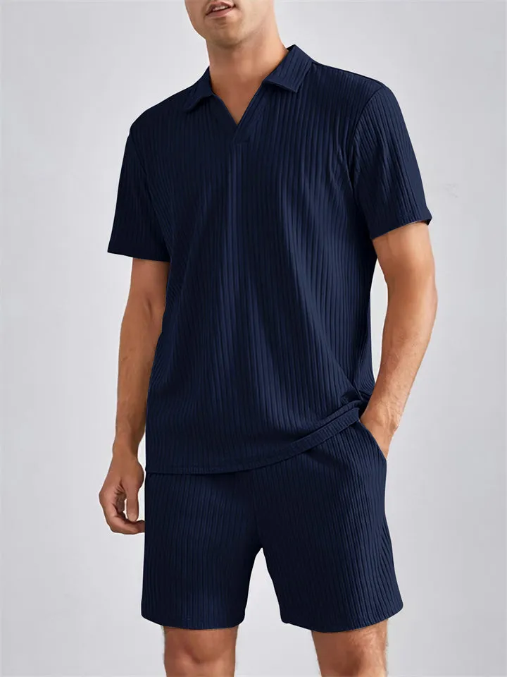Men's Lazy Daily Home Pullover Shirt   Shorts Sets