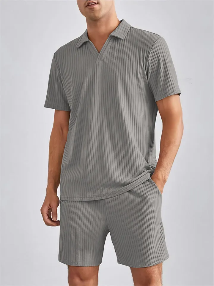 Men's Lazy Daily Home Pullover Shirt   Shorts Sets