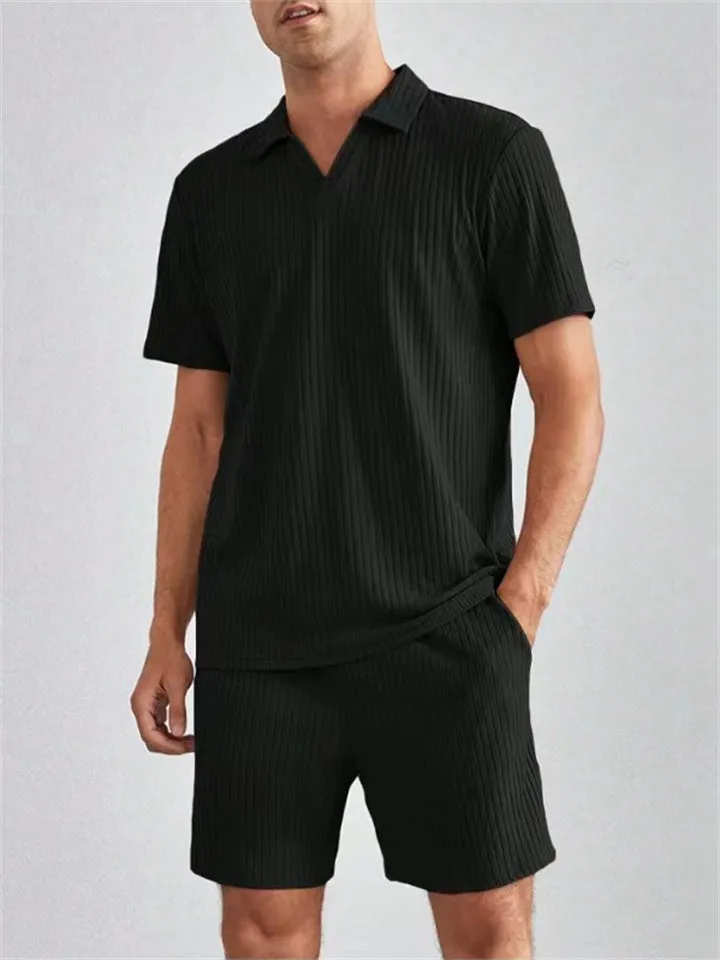 Men's Lazy Daily Home Pullover Shirt   Shorts Sets