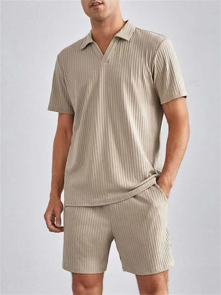 Men's Lazy Daily Home Pullover Shirt   Shorts Sets