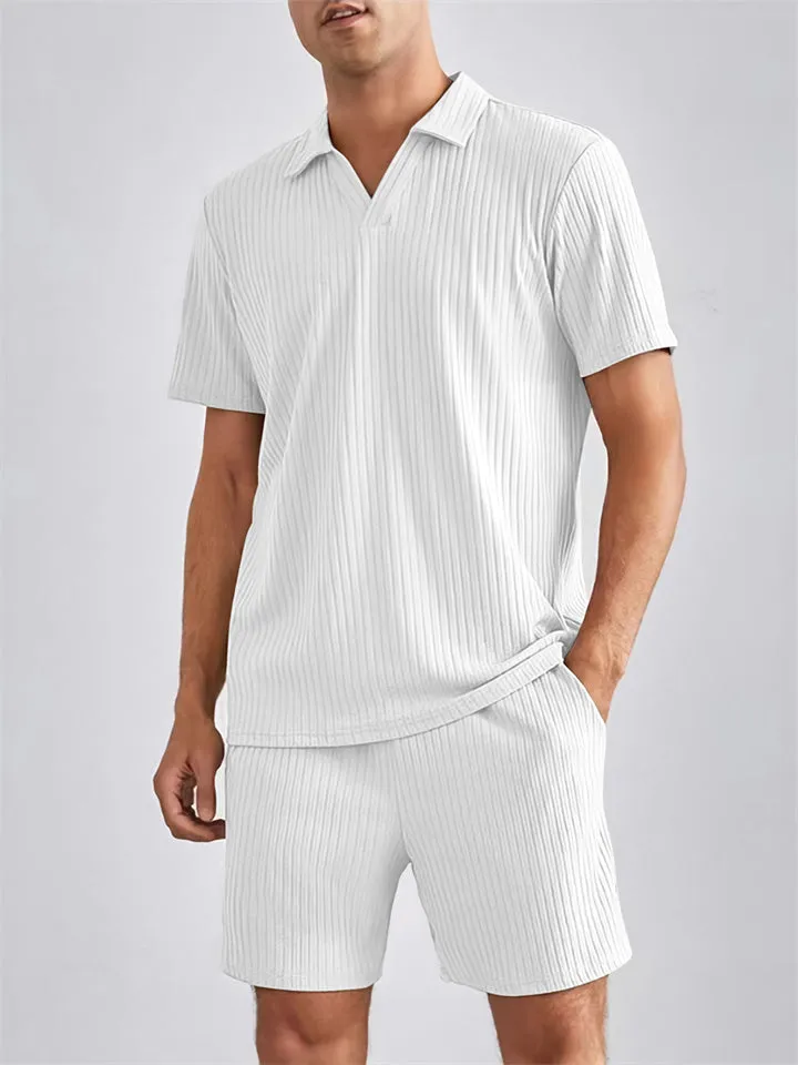 Men's Lazy Daily Home Pullover Shirt   Shorts Sets
