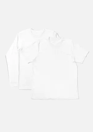 Mens T-Shirts Long & Short Sleeve 2 Pack Bundle White