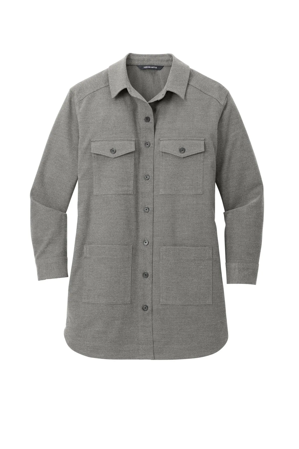 Mercer Mettle Women's Long Sleeve Twill Overshirt MM2021 Light Anchor Grey Heather