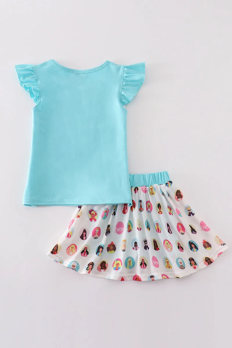 Mint Barbie Print Girl Skorts Set