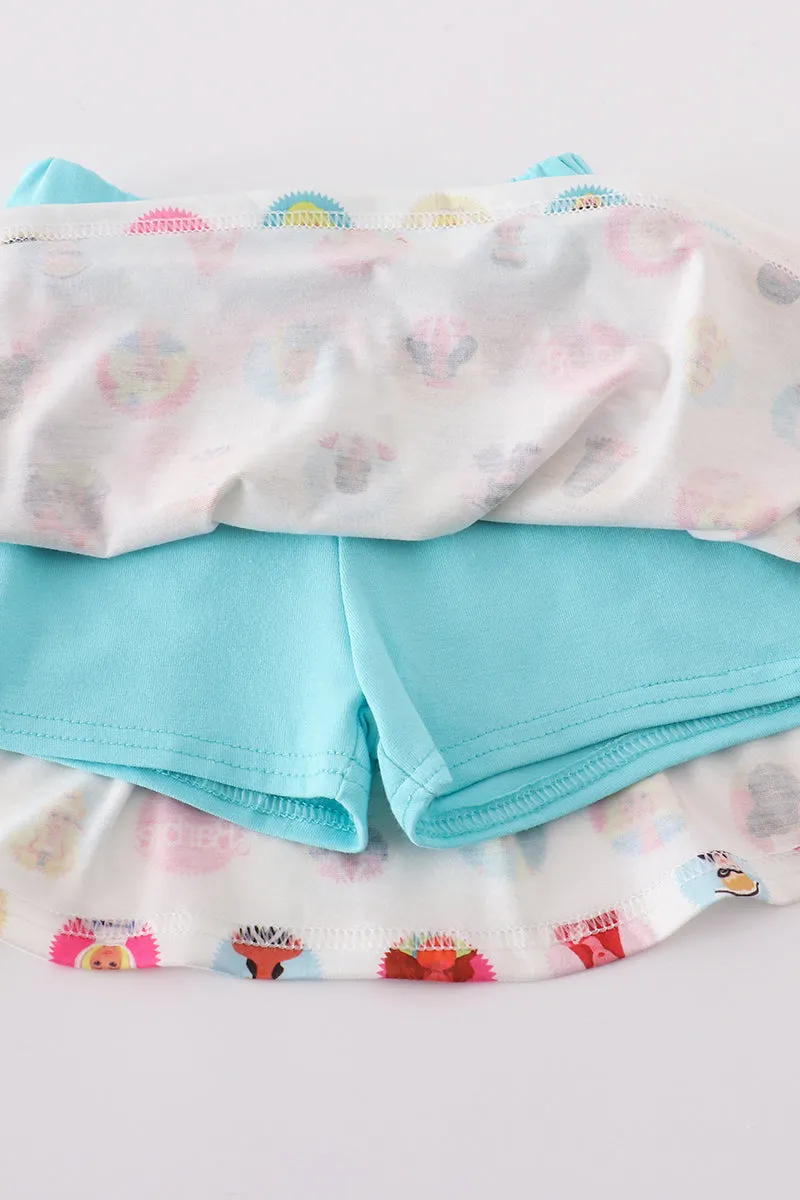 Mint Barbie Print Girl Skorts Set