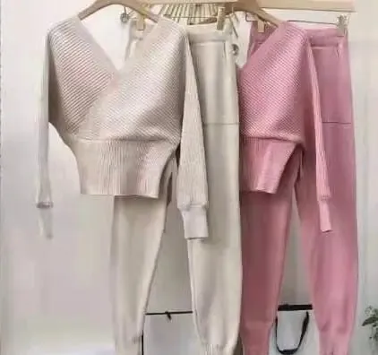 Off Shoulder Knitted Two Piece Set women