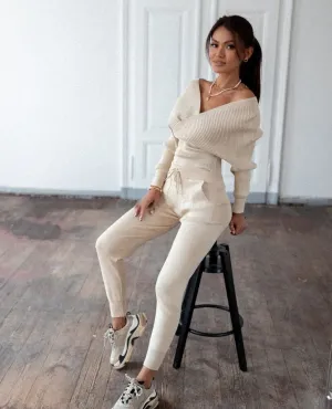Off Shoulder Knitted Two Piece Set women