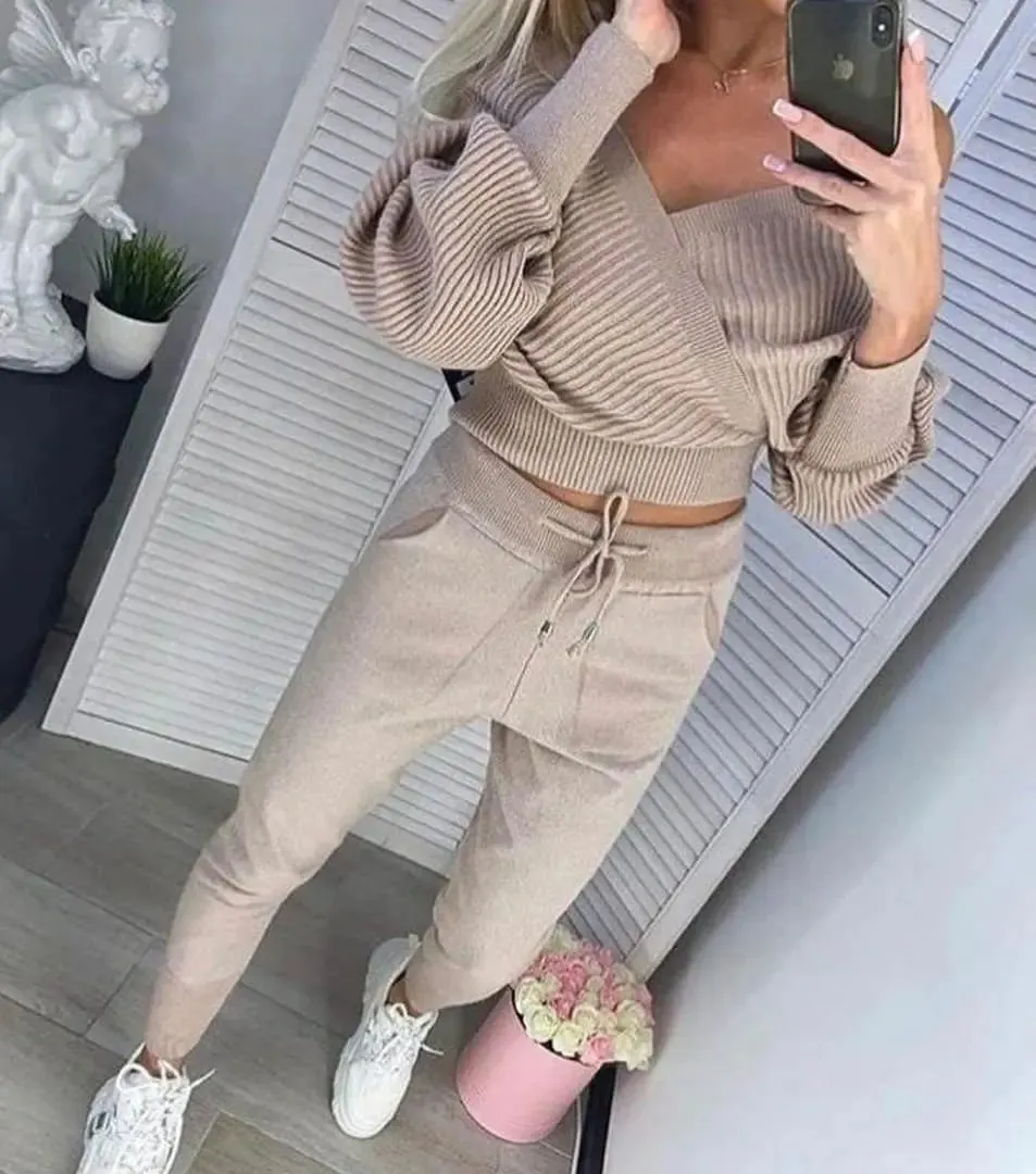 Off Shoulder Knitted Two Piece Set women
