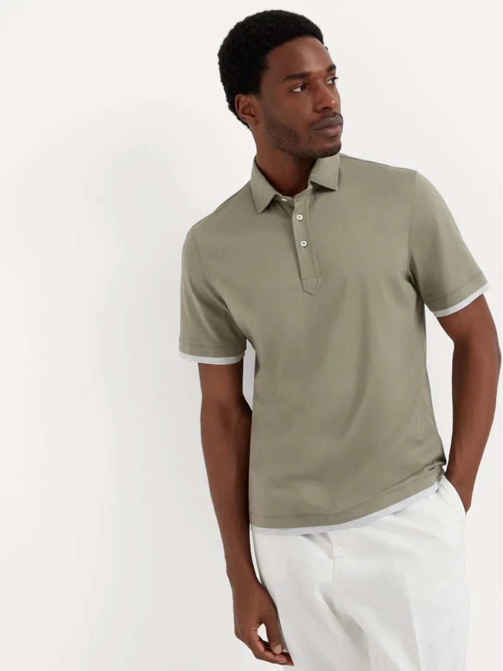Olive Green Faux-Layer Polo