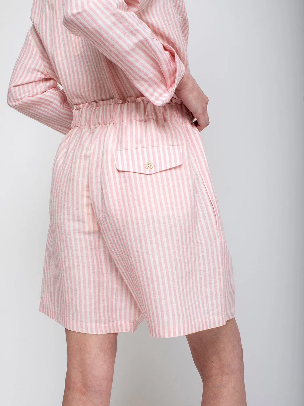 Olivia Shorts - Pink Linen Stripe
