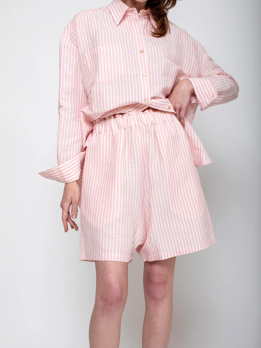 Olivia Shorts - Pink Linen Stripe