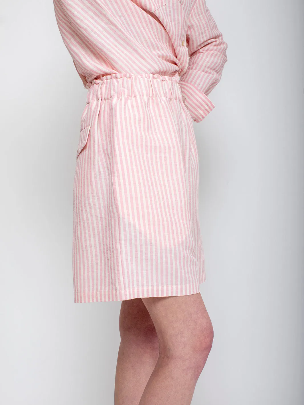 Olivia Shorts - Pink Linen Stripe