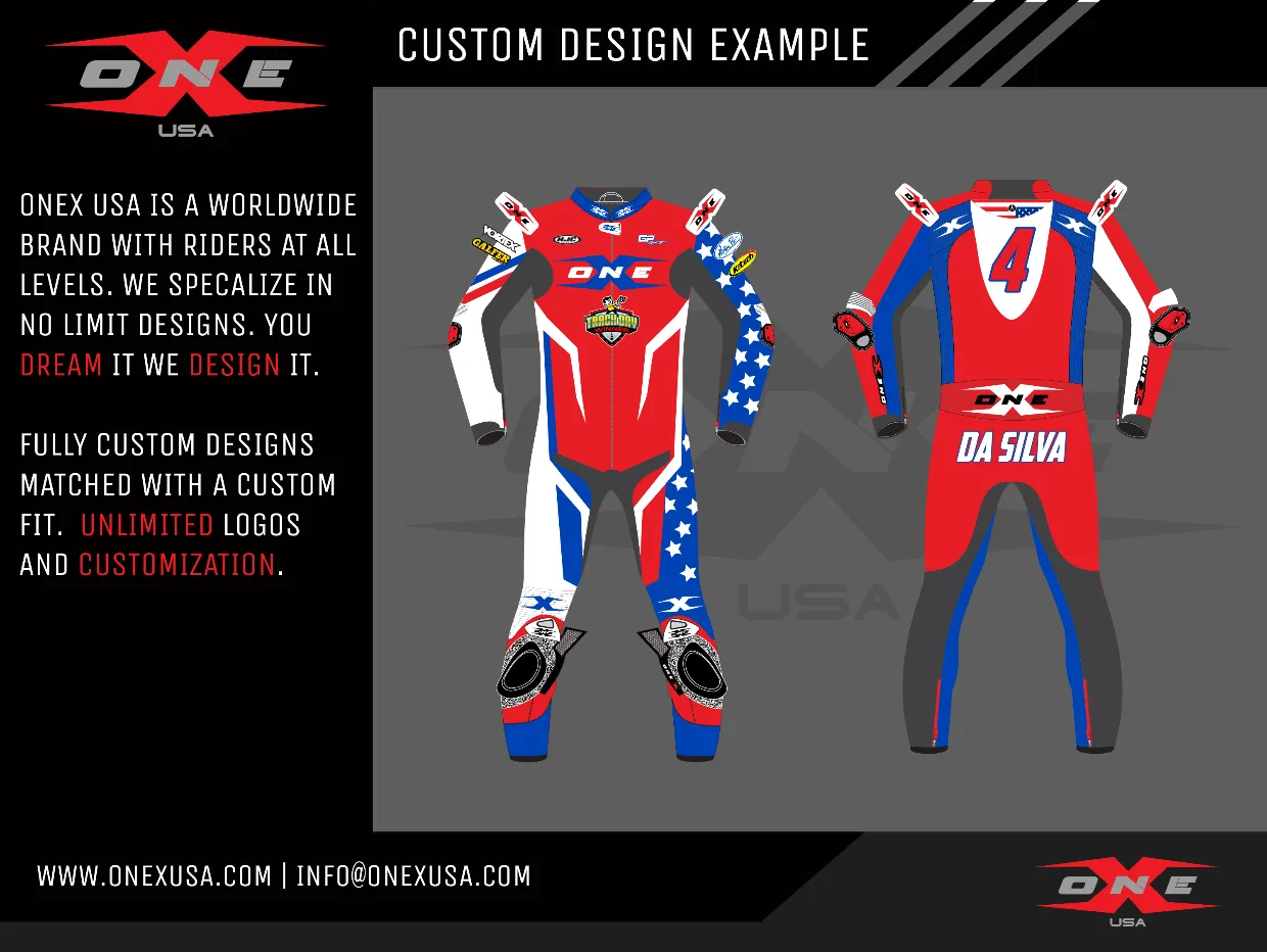 OneX USA Pro Race Custom One-Piece Leather Suit & Custom Gloves