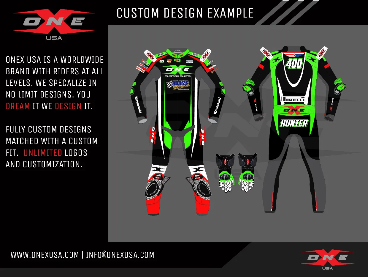 OneX USA Pro Race Custom One-Piece Leather Suit & Custom Gloves