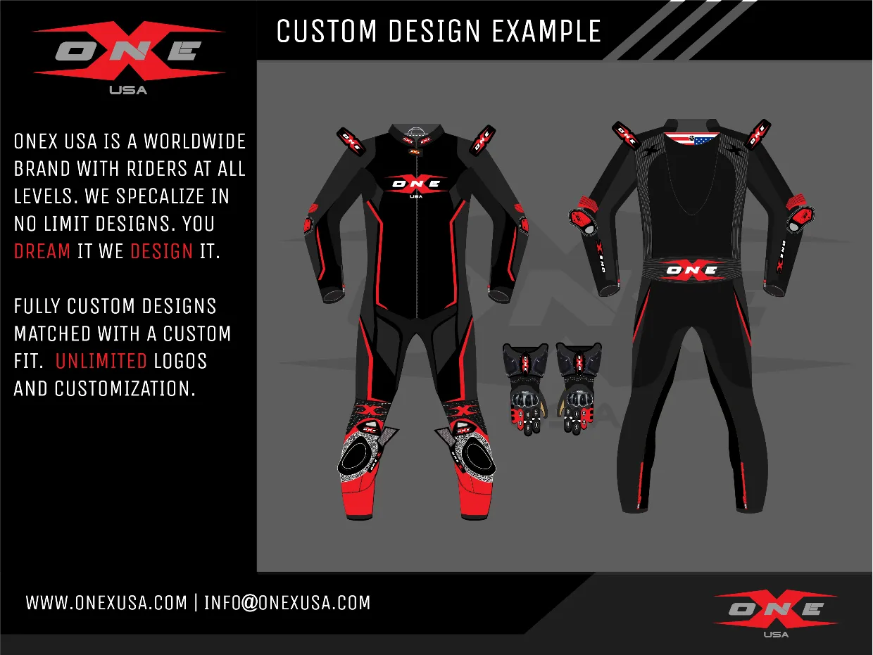 OneX USA Pro Race Custom One-Piece Leather Suit & Custom Gloves