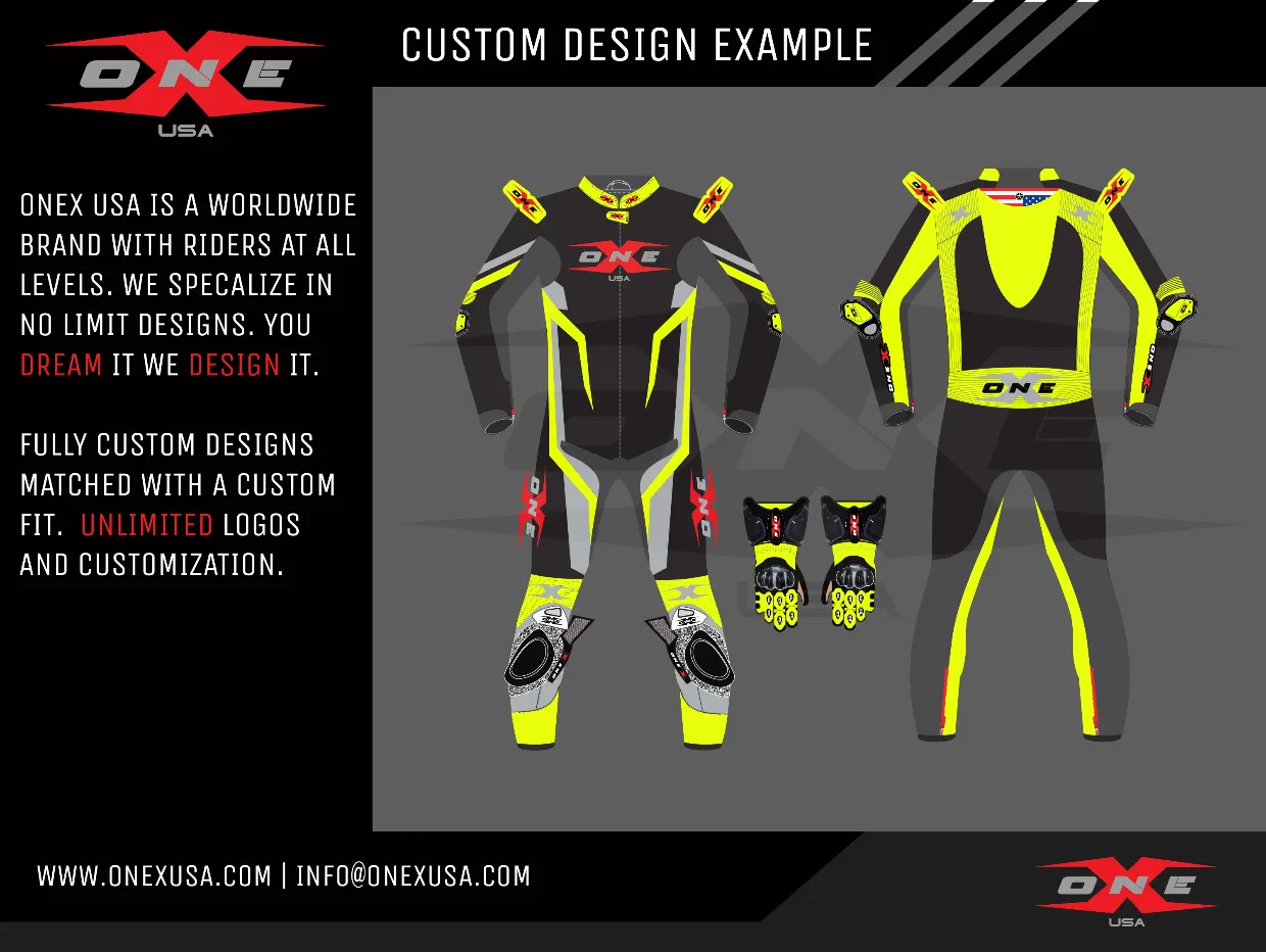 OneX USA Pro Race Custom One-Piece Leather Suit & Custom Gloves