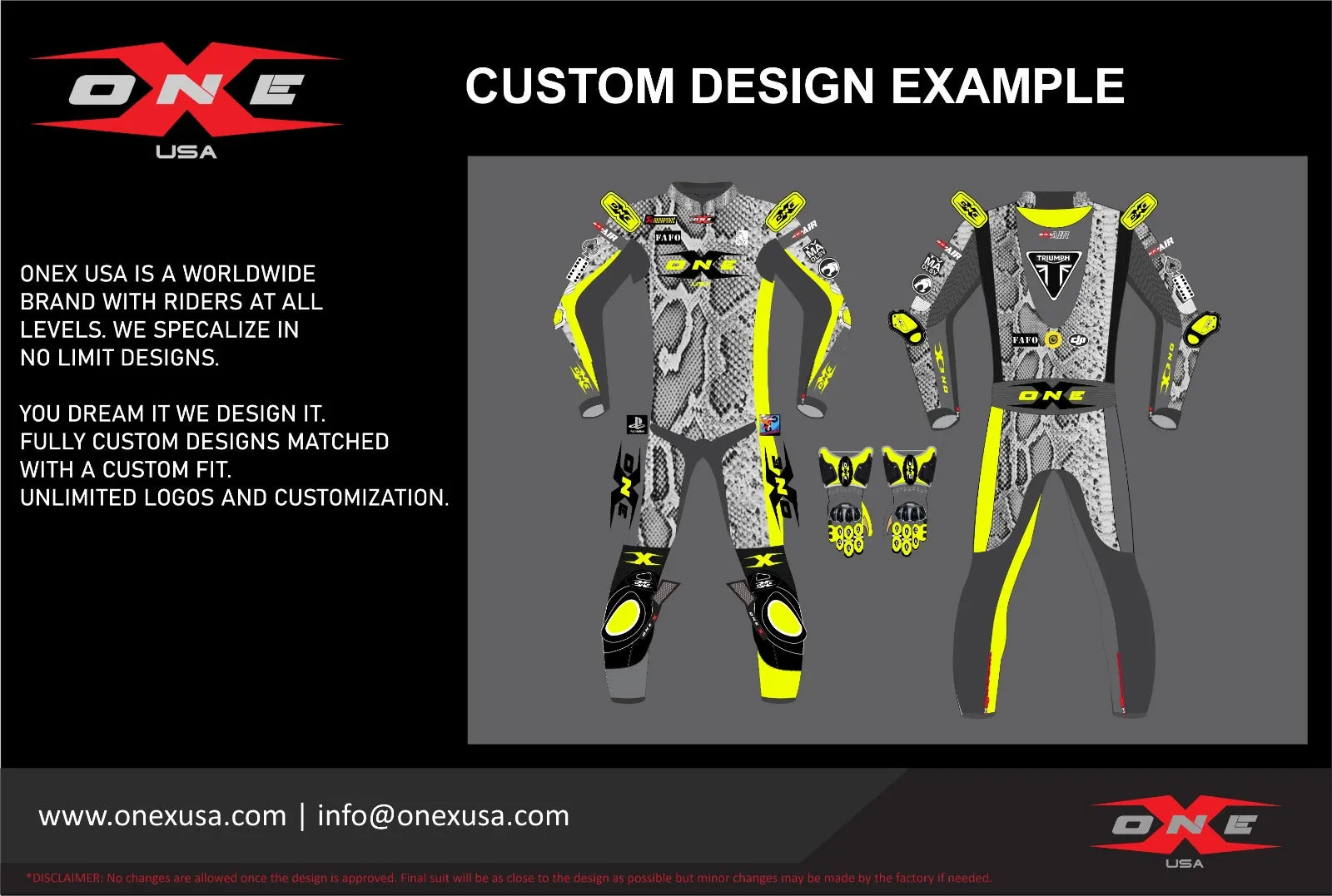 OneX USA Pro Race Custom One-Piece Leather Suit & Custom Gloves