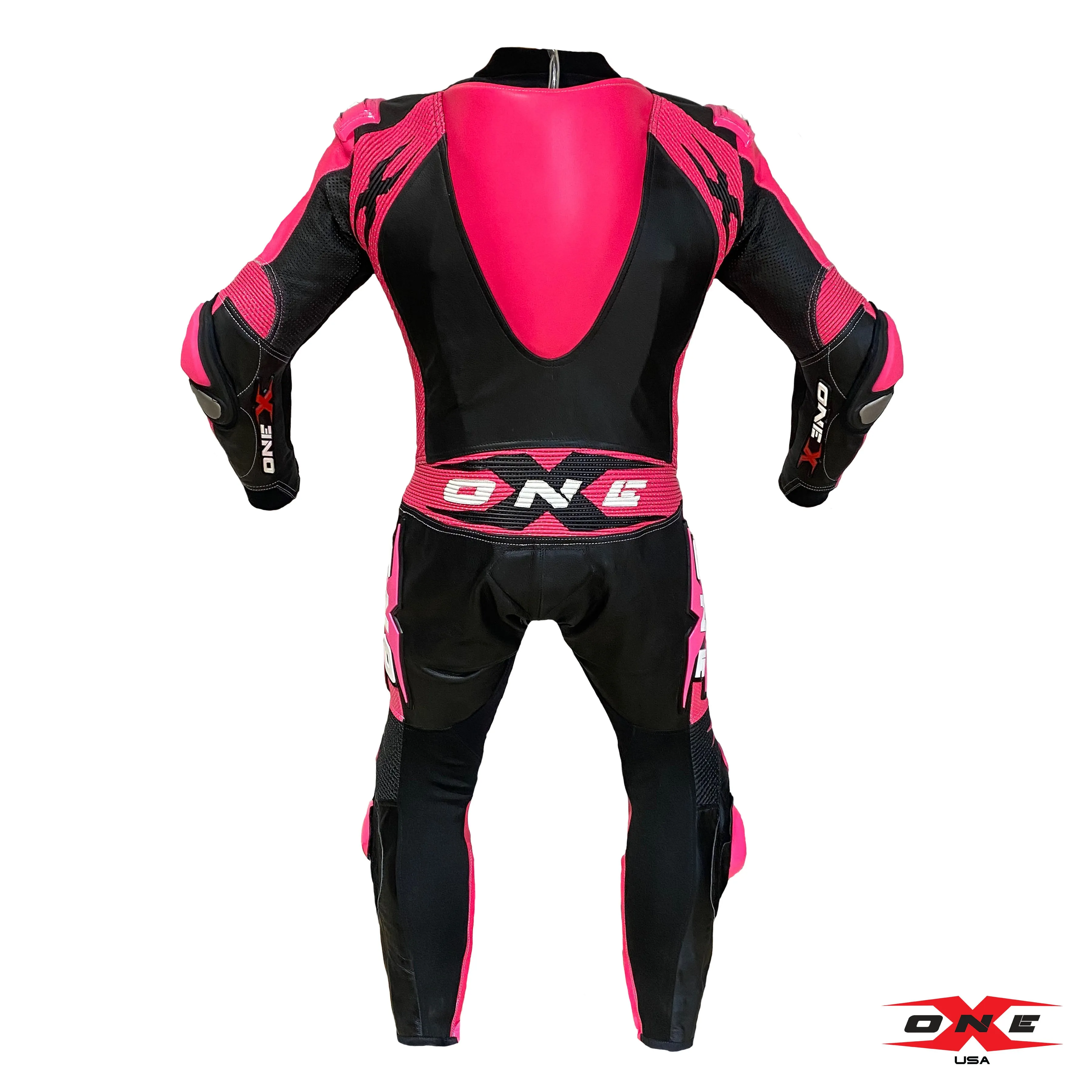 OneX USA XR3 Pro Race Leather Racing Suit - Black/Fluor Pink