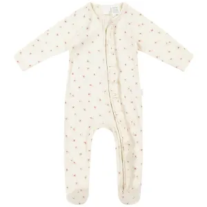 Organic Cotton Fine Rib Melanie Zip Onepiece - Simple Flowers Egret