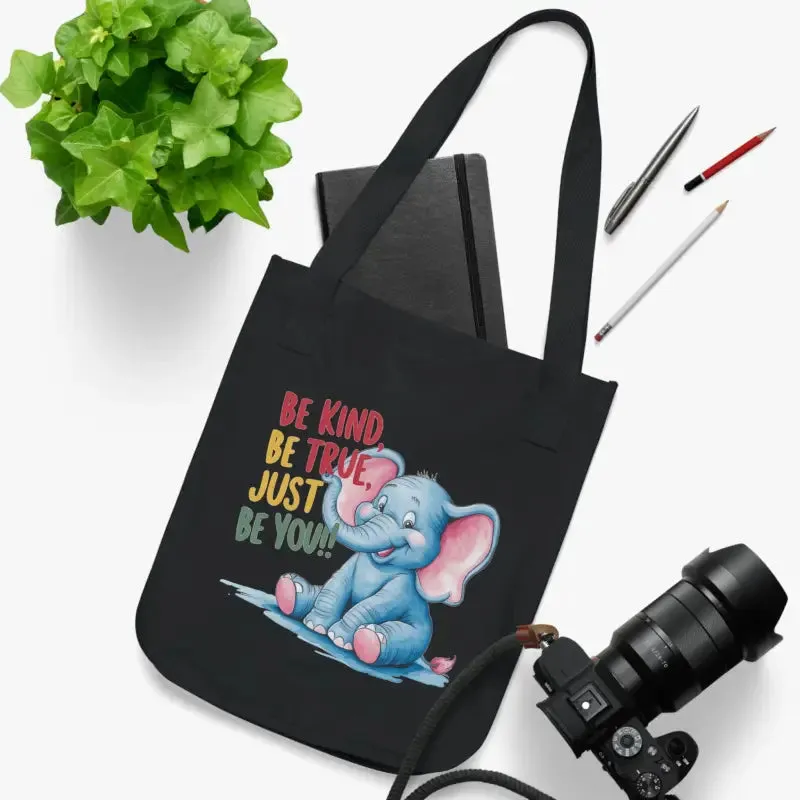 Organic Elephant Canvas Tote with Motivational Message