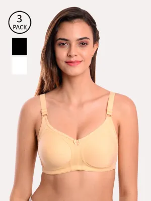 Pack of 3 Solid Non-Wired Non Padded T-shirt Bras