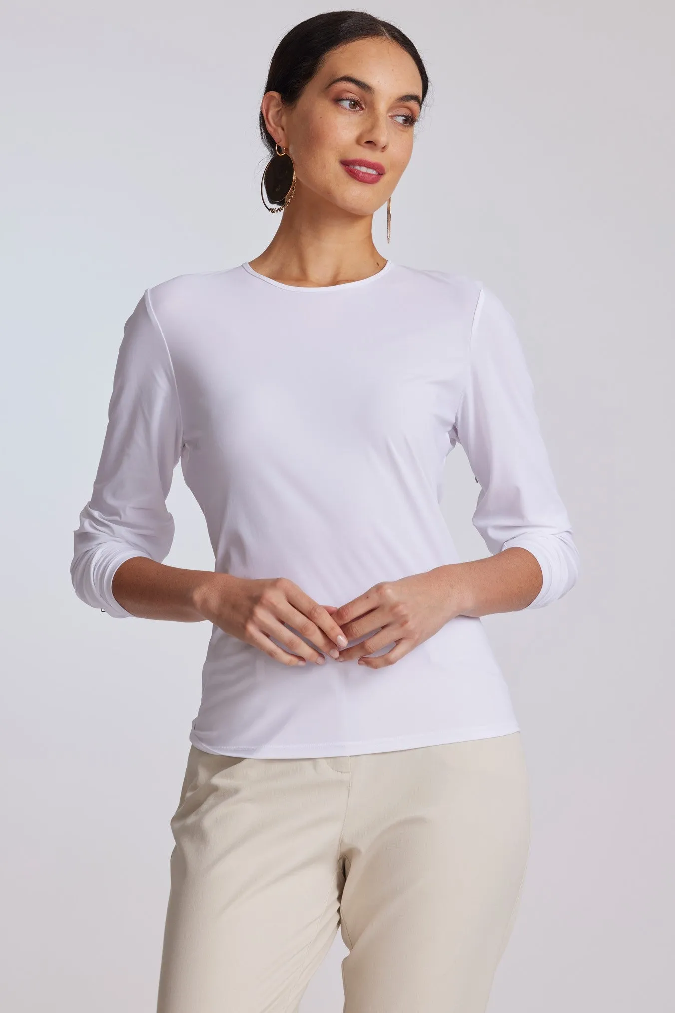 PAULA RYAN Superfine Layering Crew Neck Long Sleeve Body Tee - White