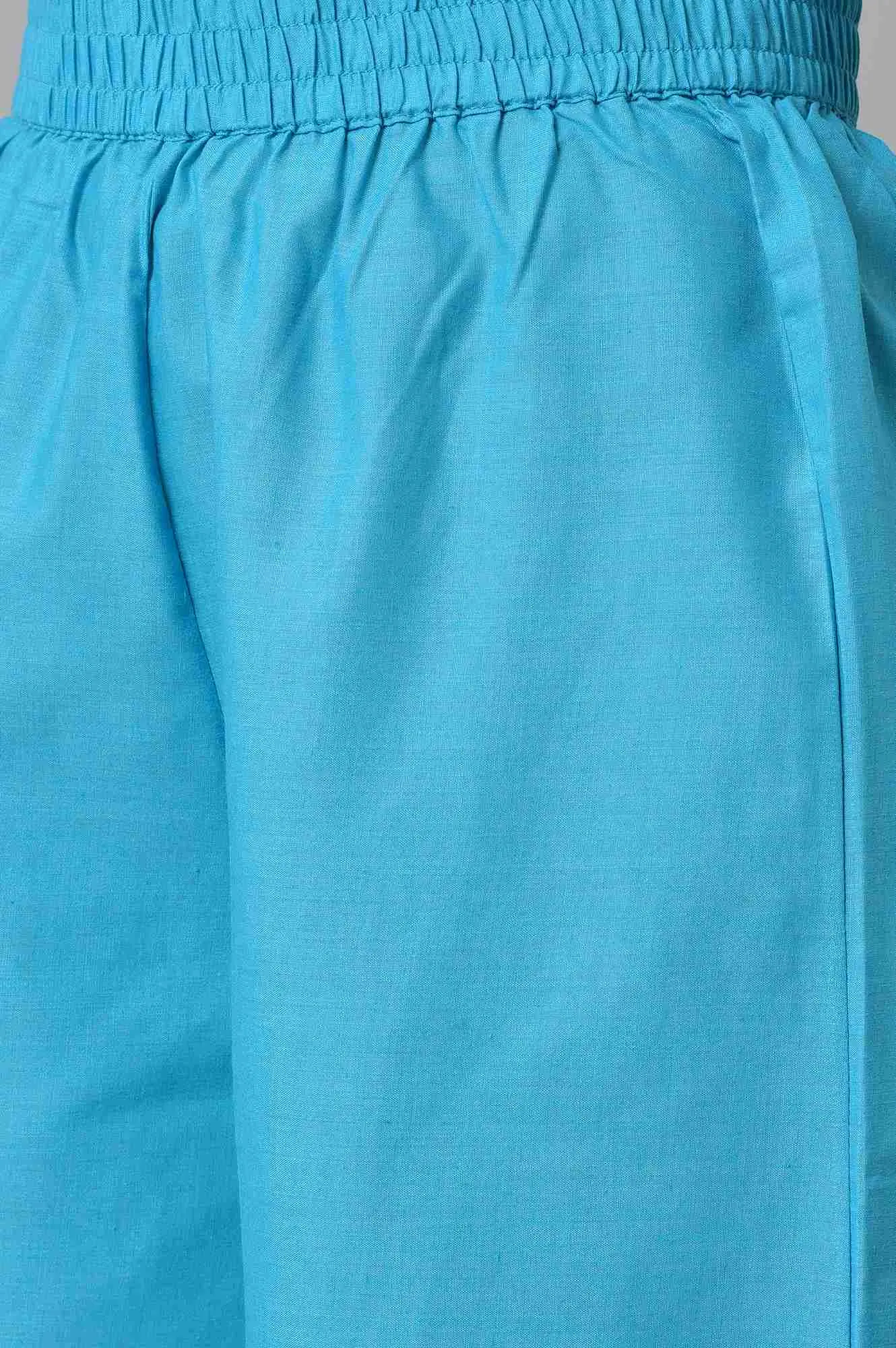 Peach Printed kurta With Blue Palazzos