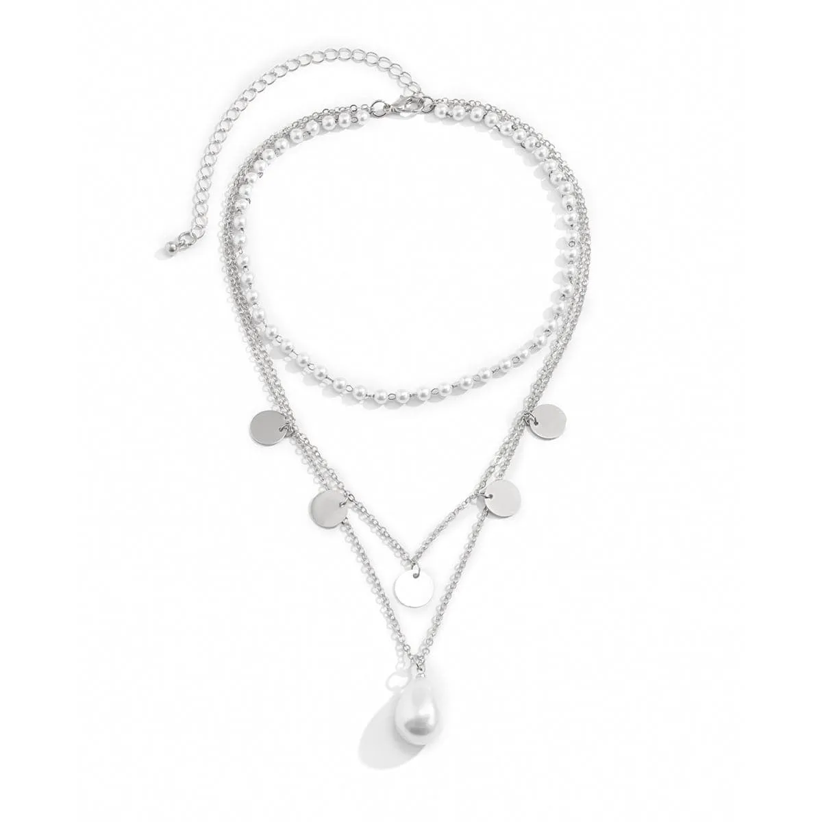 Pearl & Silver-Plated Sequin Layered Pendant Necklace