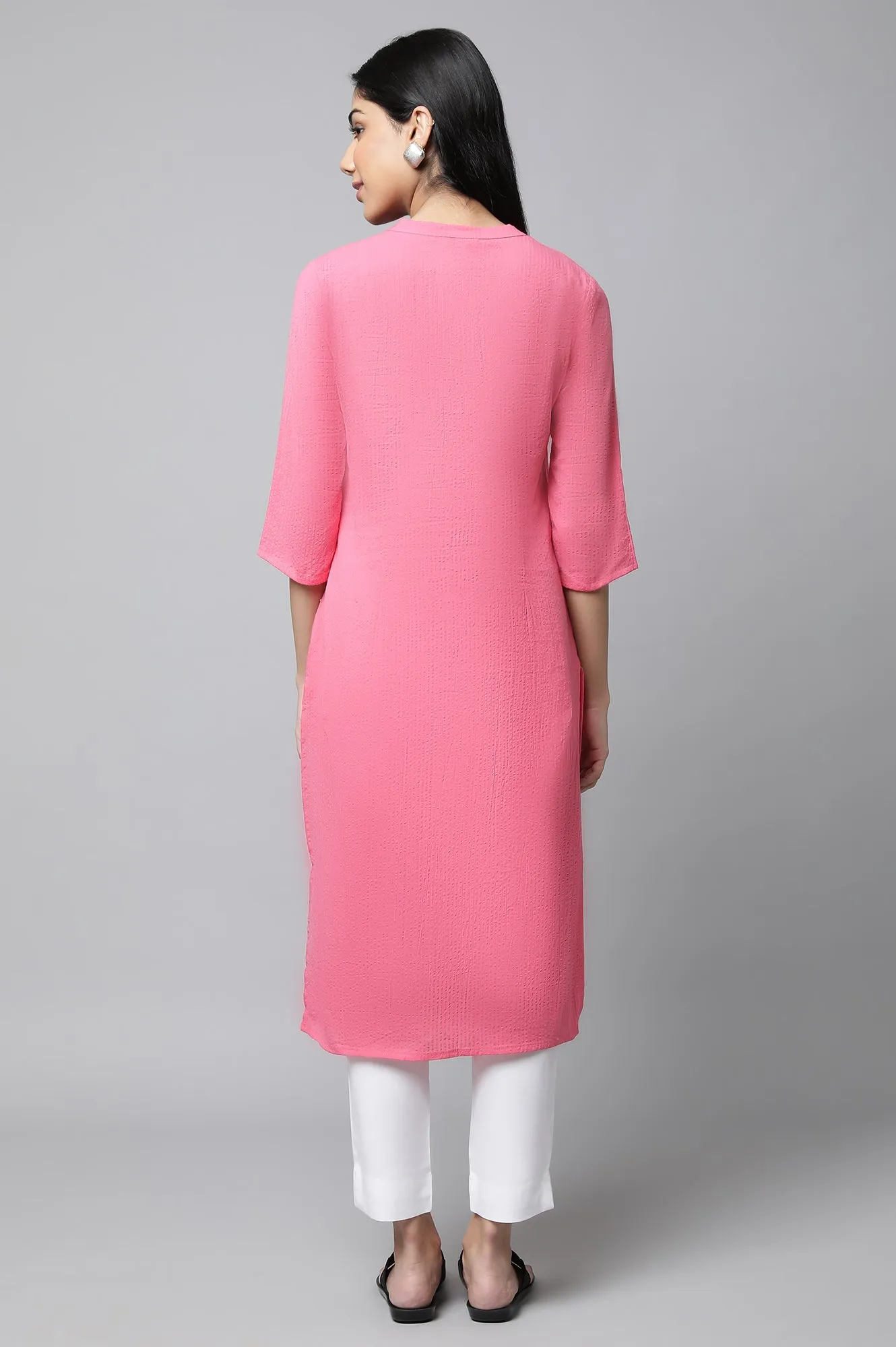 Pink Seer Sucker kurta & Trouser Set