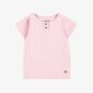 Pink T-Shirt In Irregular Rib Knit