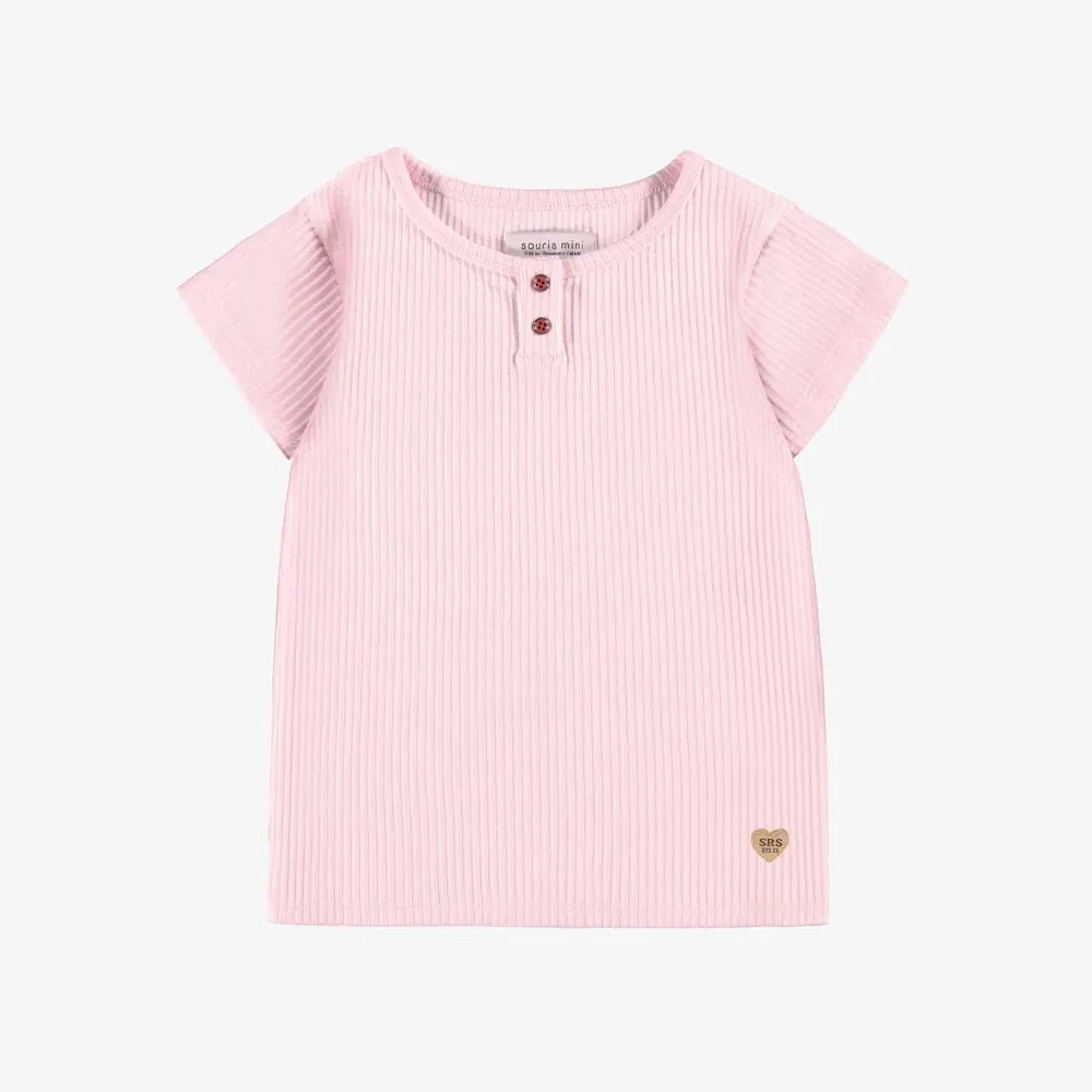 Pink T-Shirt In Irregular Rib Knit