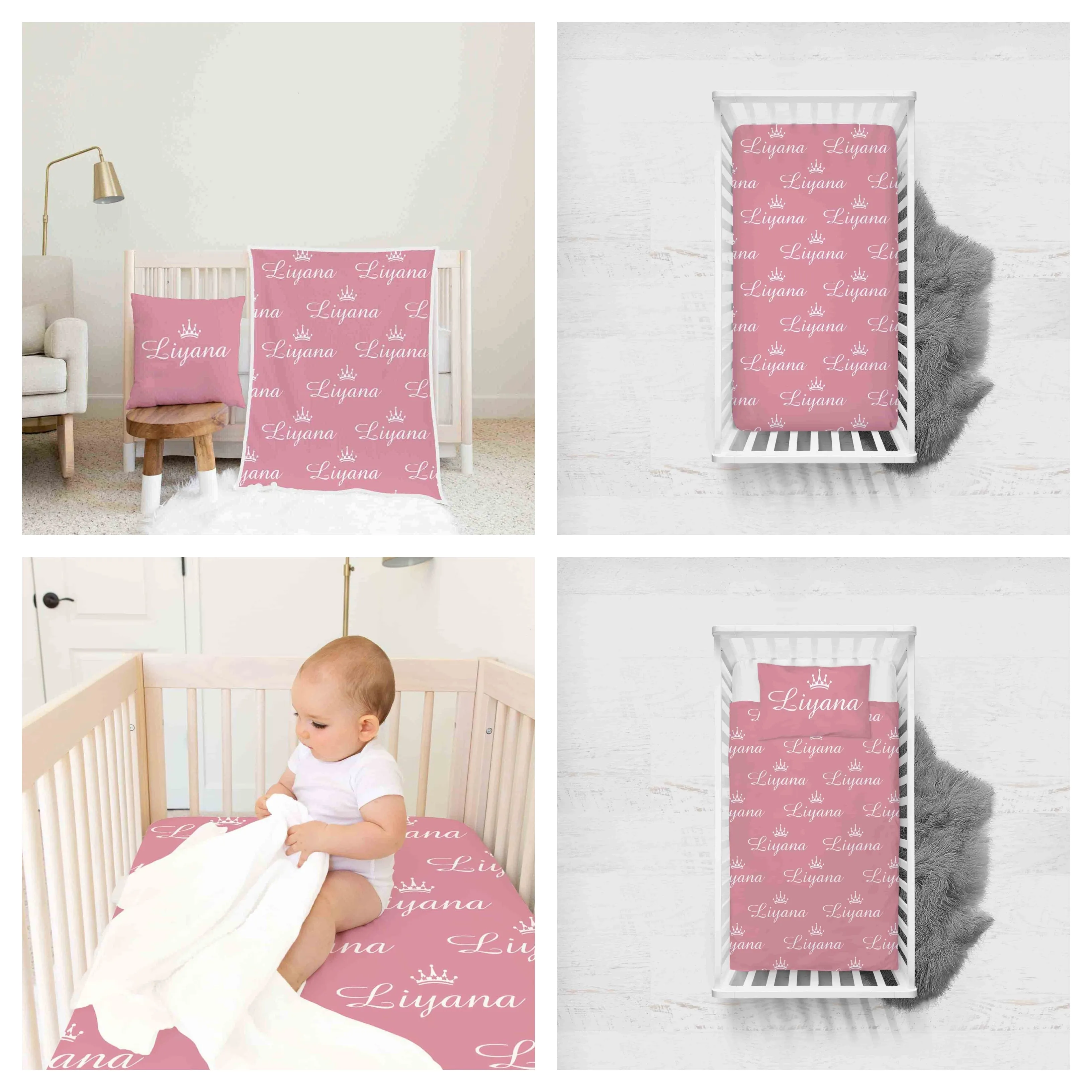 Pink Themed Personalised Cot Set
