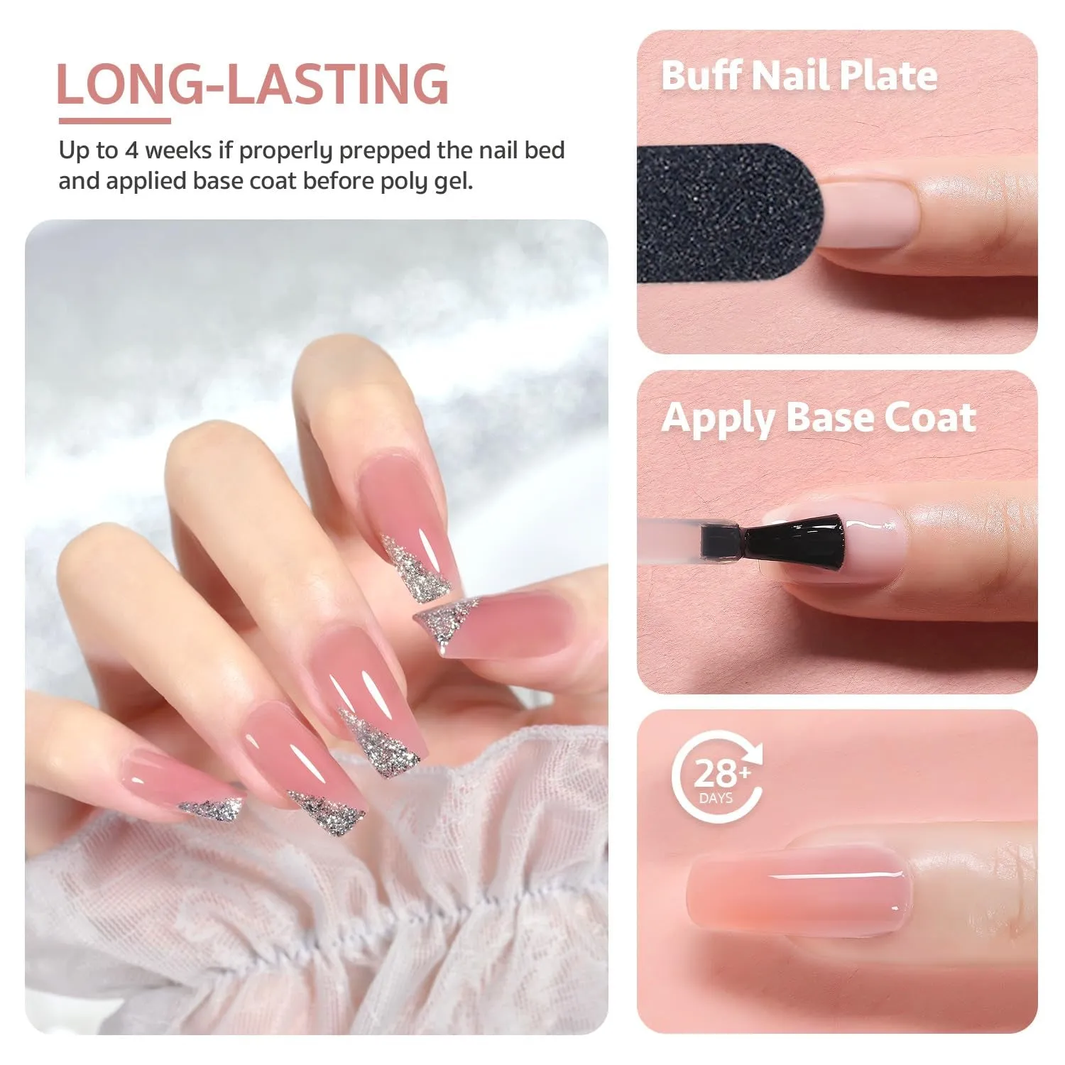 Poly Gel, 60G Nail Extension Gel, Pink Nude Builder Gel Nail Enhancement Gel for Beginner & Professional Nail Art Salon DIY at Home