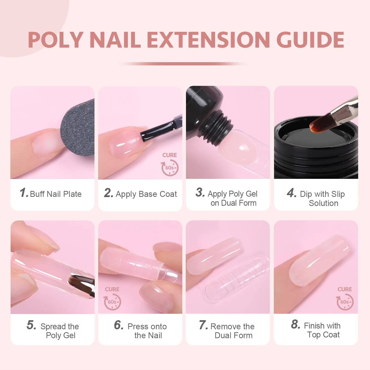 Poly Gel, 60G Nail Extension Gel, Pink Nude Builder Gel Nail Enhancement Gel for Beginner & Professional Nail Art Salon DIY at Home