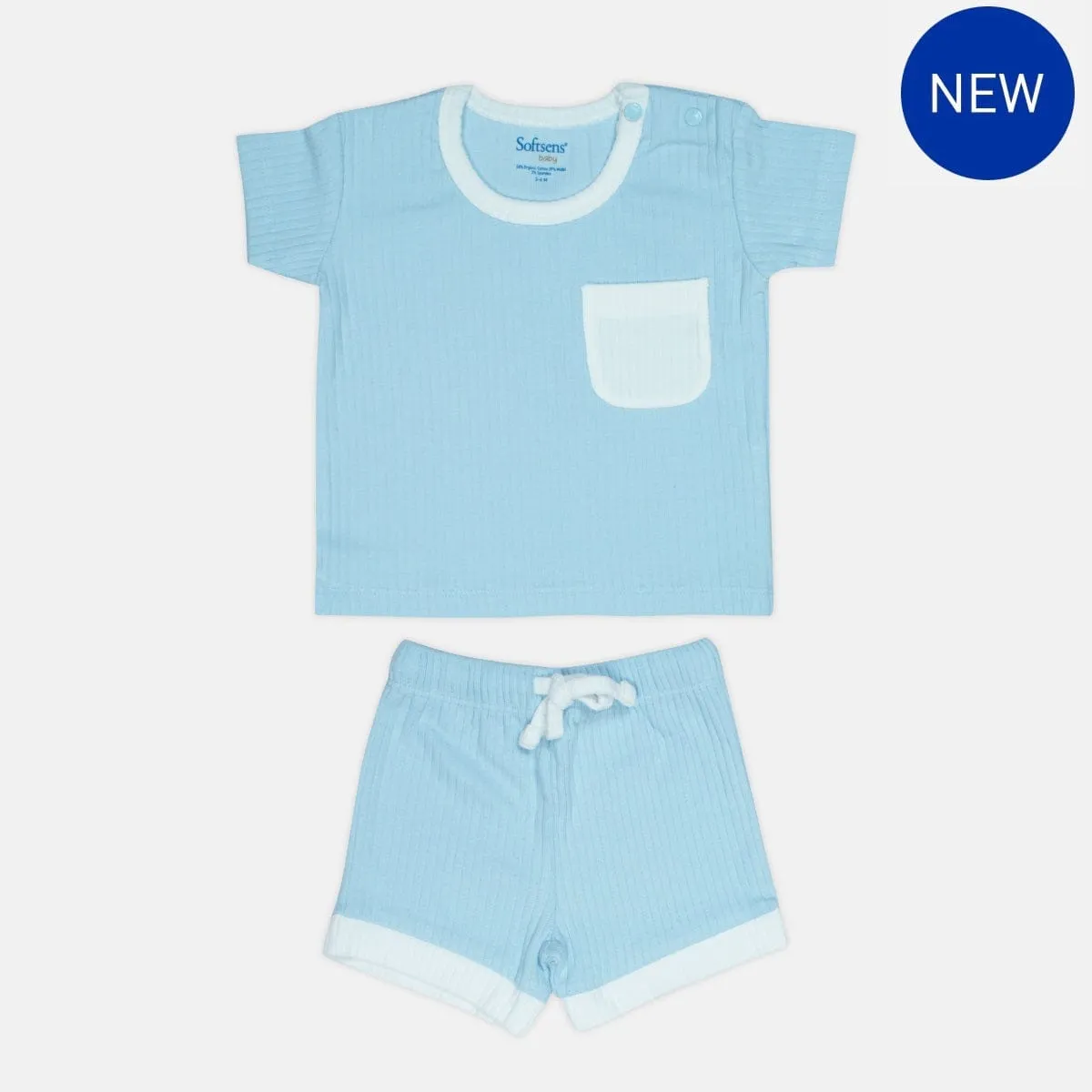 Powder Blue Ribbed Top & Shorts Set