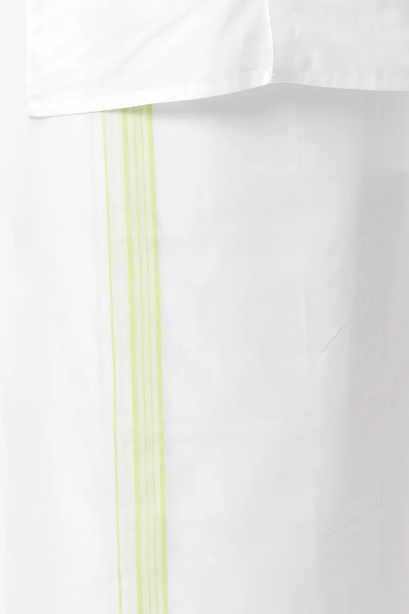 Premium - White Shirt And Trophy Double Layered Dhoti Set For Men | Uathayam