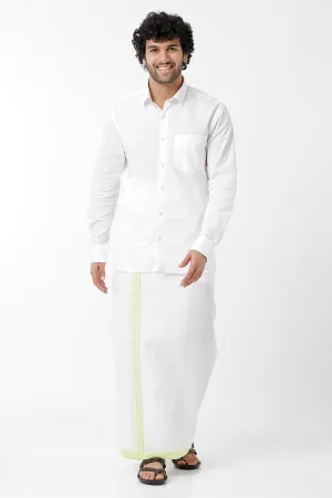 Premium - White Shirt And Trophy Double Layered Dhoti Set For Men | Uathayam