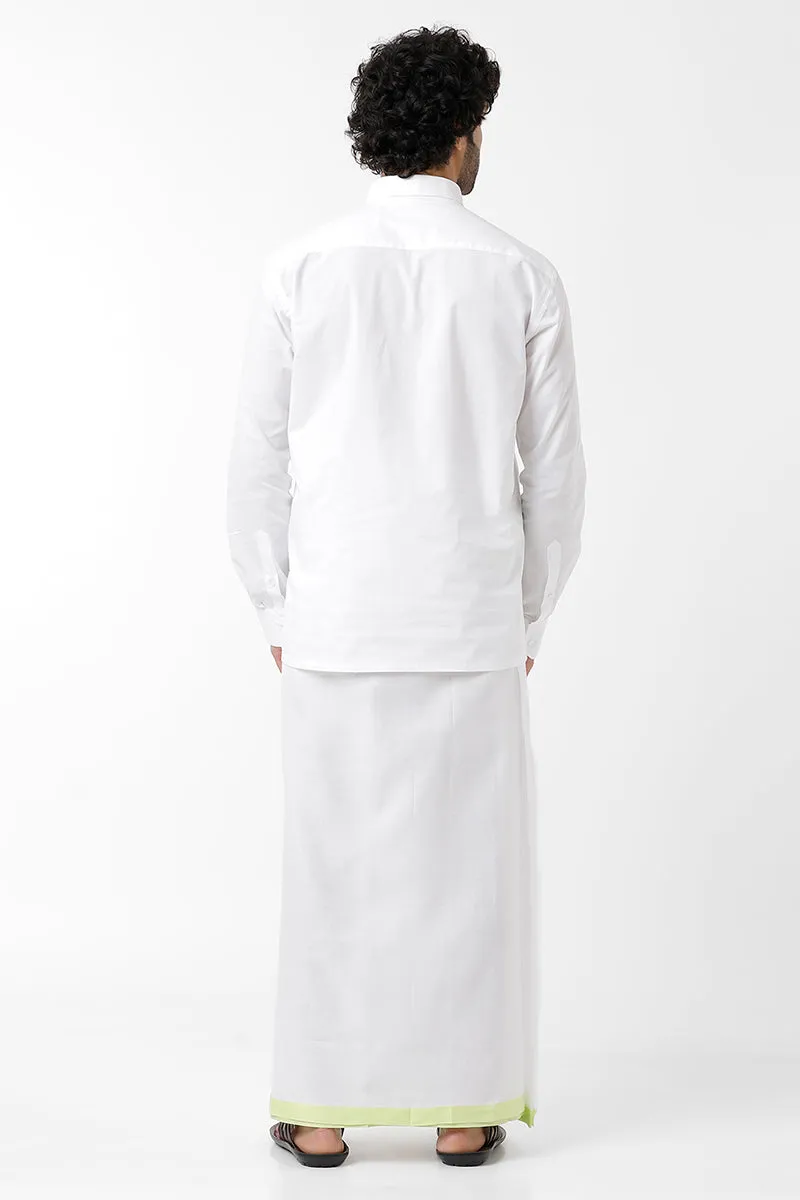 Premium - White Shirt And Trophy Double Layered Dhoti Set For Men | Uathayam