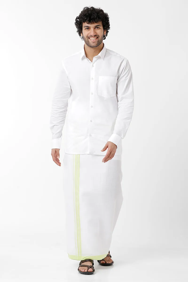 Premium - White Shirt And Trophy Double Layered Dhoti Set For Men | Uathayam