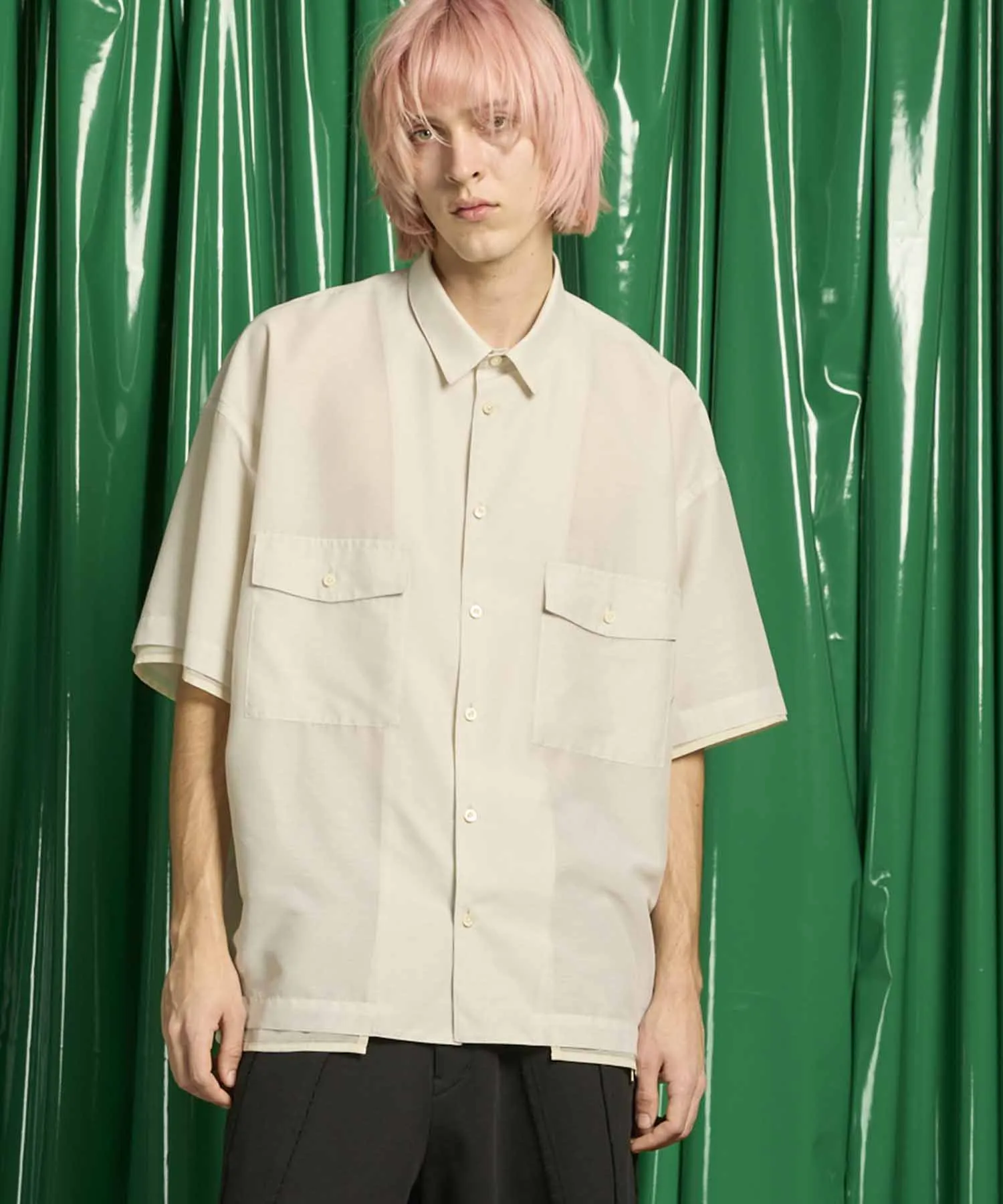 Prime-Over Layered Sheer Short Sleeve Shirt