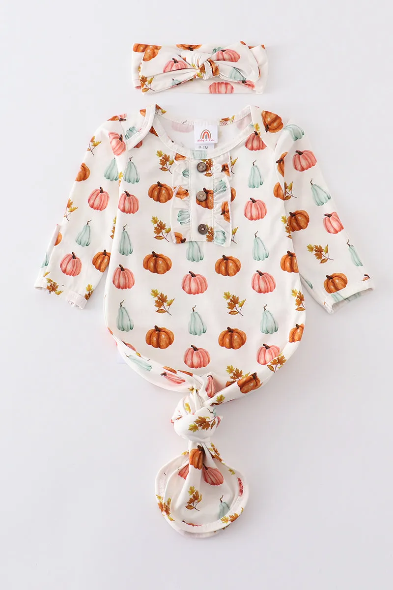 Pumpkin Print Baby Gown Set