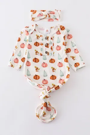 Pumpkin Print Baby Gown Set